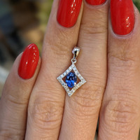 0.65 Ct. Sapphire Natural Diamond Pave Pendant, 18K White Gold Life Style