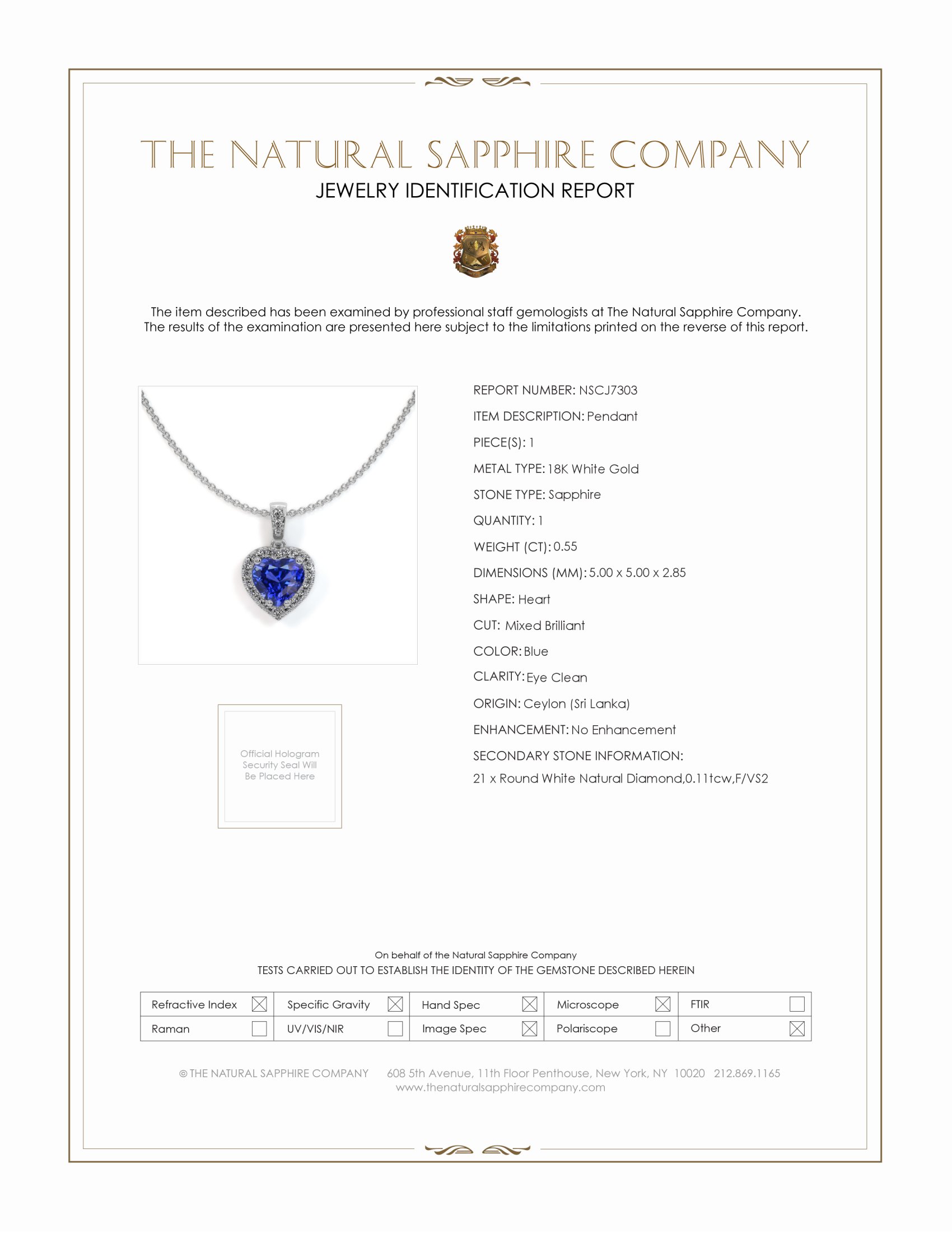 0.55 Ct. Blue Sapphire and Natural Diamond Pave Pendant, 18K White Gold