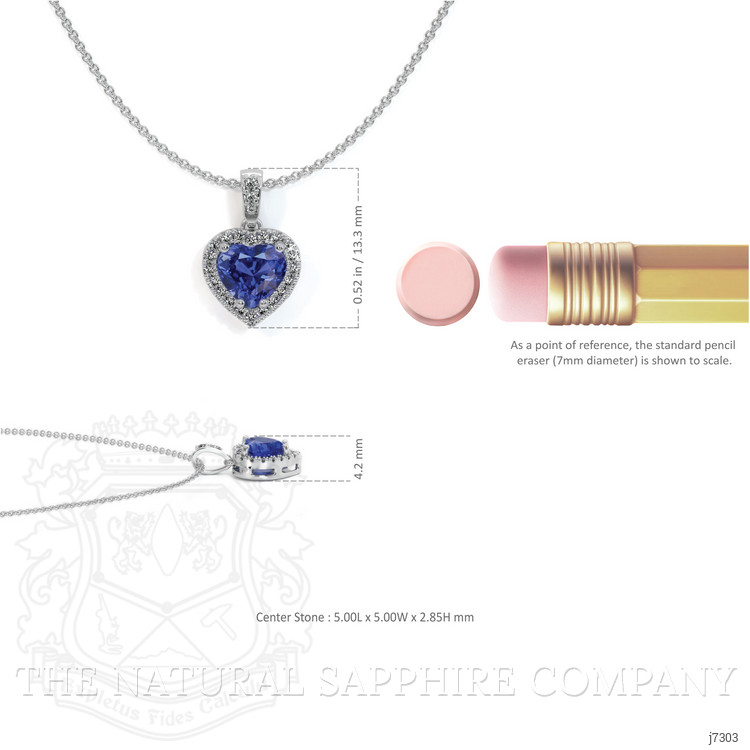 0.55 Ct. Blue Sapphire and Natural Diamond Pave Pendant, 18K White Gold