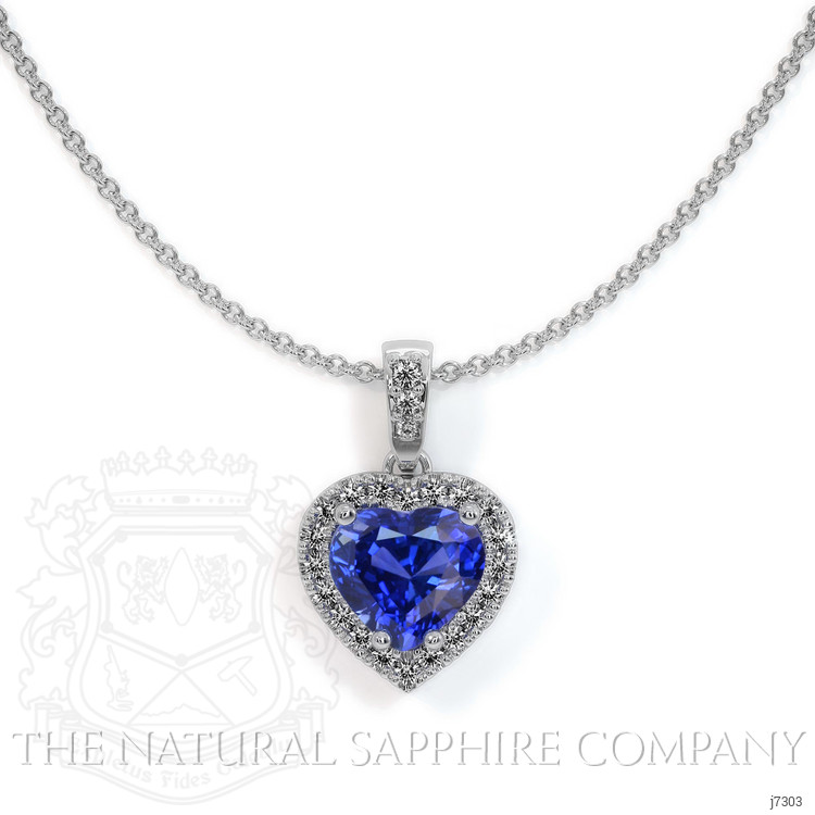 0.55 Ct. Blue Sapphire and Natural Diamond Pave Pendant, 18K White Gold