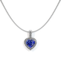 0.55 Ct. Blue Sapphire and Natural Diamond Pave Pendant, 18K White Gold Image