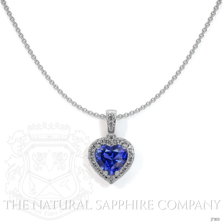 0.55 Ct. Blue Sapphire and Natural Diamond Pave Pendant, 18K White Gold