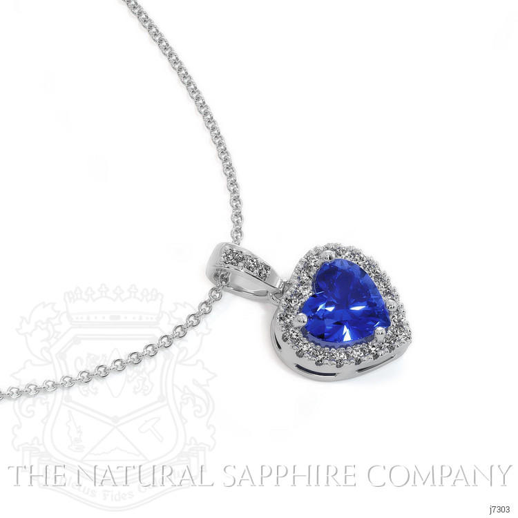 0.55 Ct. Blue Sapphire and Natural Diamond Pave Pendant, 18K White Gold
