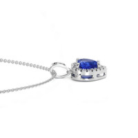 0.55 Ct. Blue Sapphire and Natural Diamond Pave Pendant, 18K White Gold Image