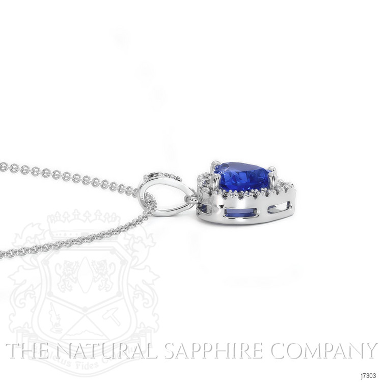 0.55 Ct. Blue Sapphire and Natural Diamond Pave Pendant, 18K White Gold