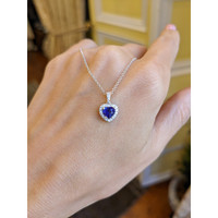 0.55 Ct. Blue Sapphire and Natural Diamond Pave Pendant, 18K White Gold Life Style