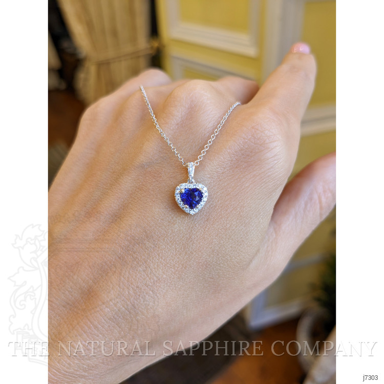 0.55 Ct. Blue Sapphire and Natural Diamond Pave Pendant, 18K White Gold