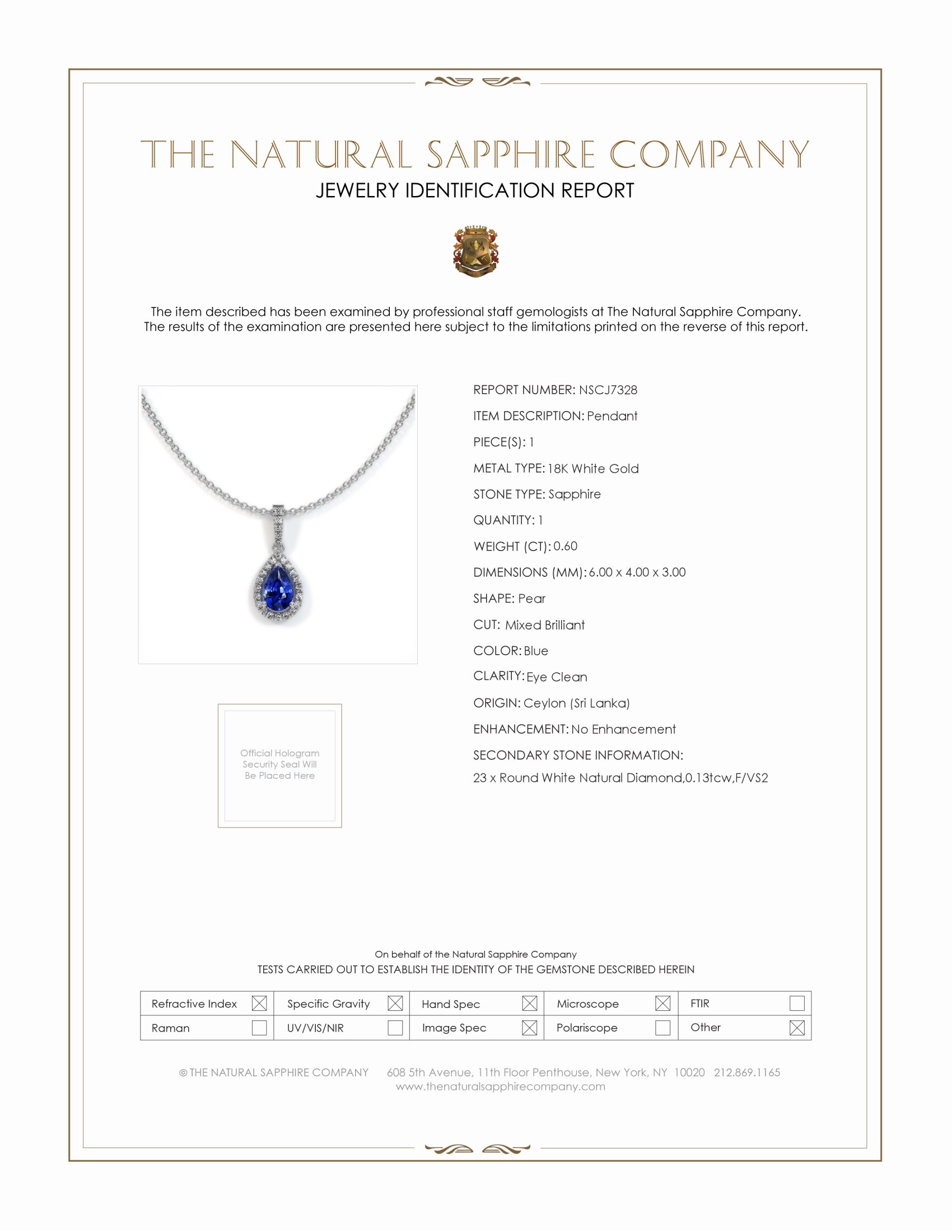0.60 Ct. Blue Sapphire and Natural Diamond Pave Pendant, 18K White Gold