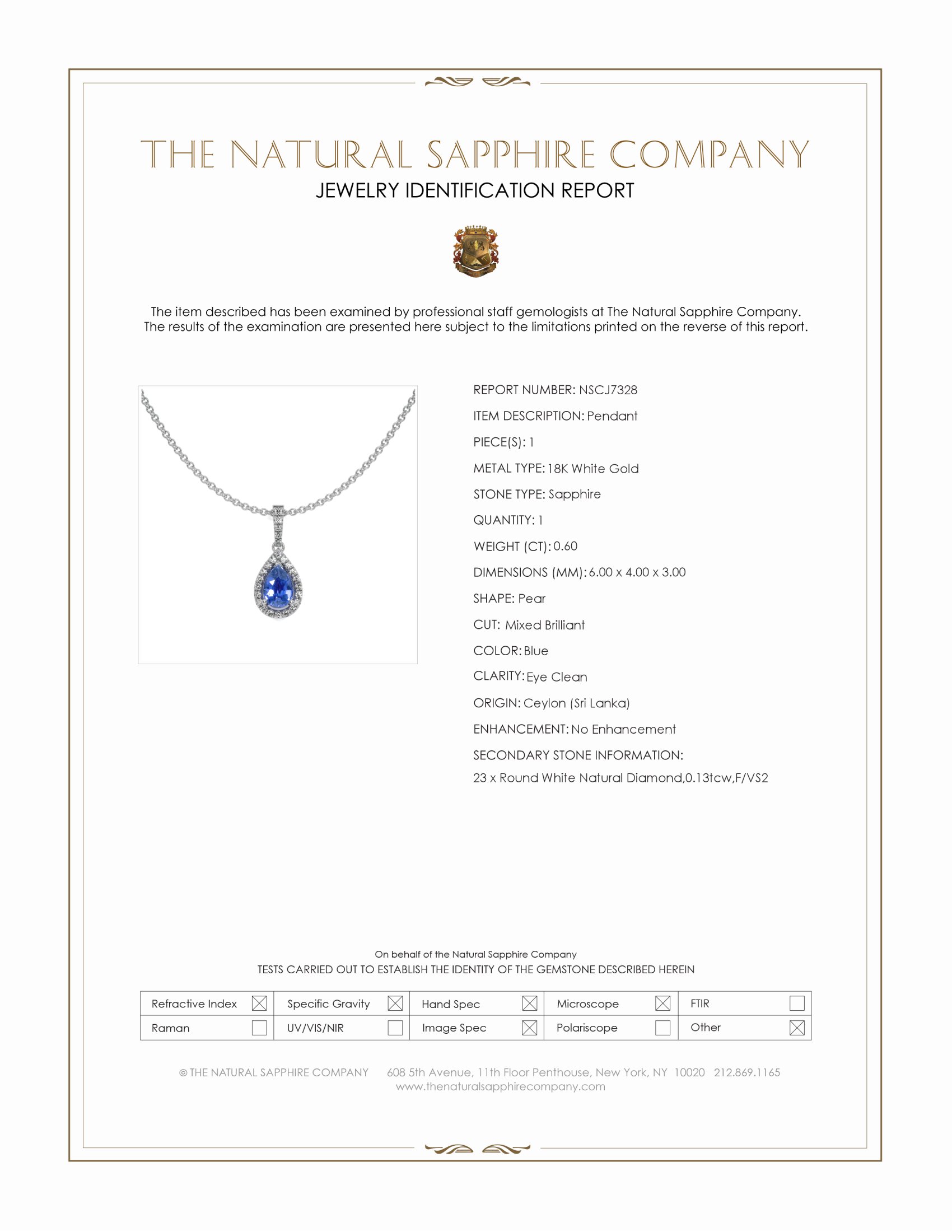0.60 Ct. Blue Sapphire and Natural Diamond Pave Pendant, 18K White Gold
