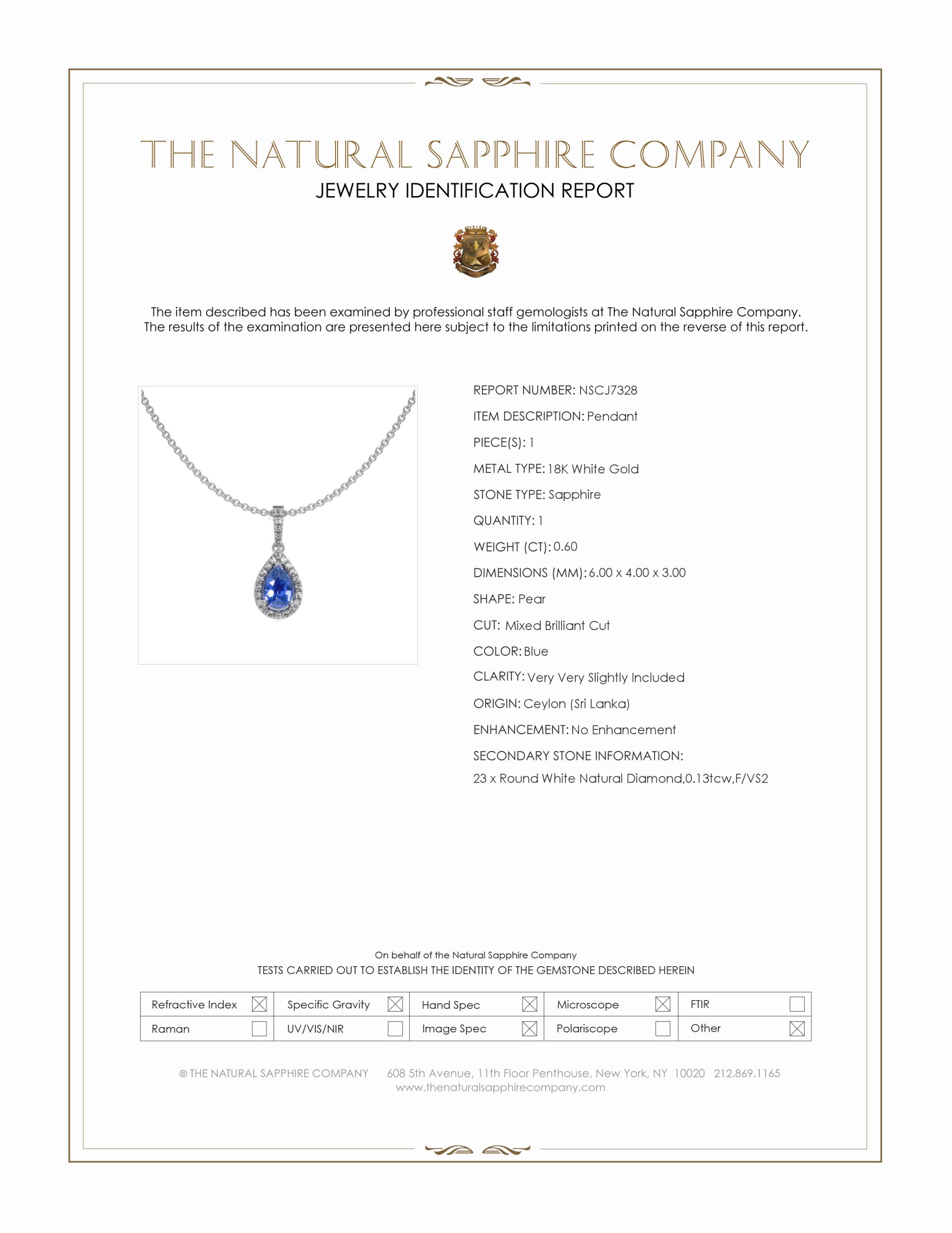 0.60 Ct. Blue Sapphire and Natural Diamond Pave Pendant, 18K White Gold
