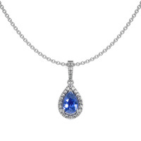 0.60 Ct. Blue Sapphire and Natural Diamond Pave Pendant, 18K White Gold Video