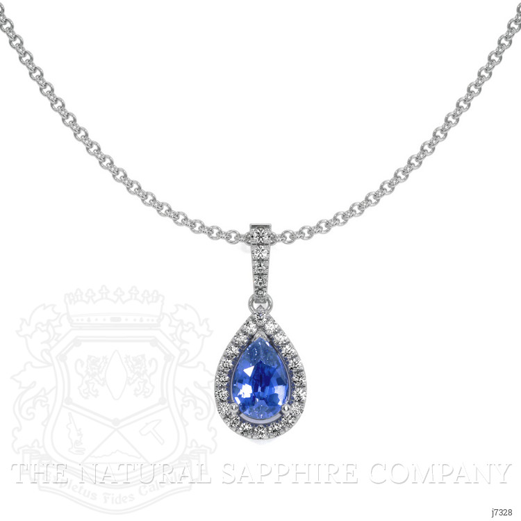 0.60 Ct. Blue Sapphire and Natural Diamond Pave Pendant, 18K White Gold