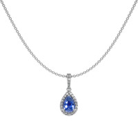 0.60 Ct. Blue Sapphire and Natural Diamond Pave Pendant, 18K White Gold Image