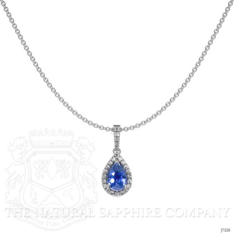 0.60 Ct. Blue Sapphire and Natural Diamond Pave Pendant, 18K White Gold