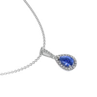 0.60 Ct. Blue Sapphire and Natural Diamond Pave Pendant, 18K White Gold Image