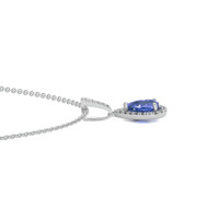 0.60 Ct. Blue Sapphire and Natural Diamond Pave Pendant, 18K White Gold Image