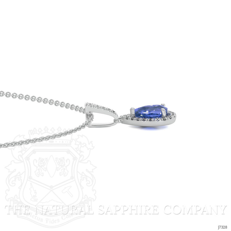 0.60 Ct. Blue Sapphire and Natural Diamond Pave Pendant, 18K White Gold