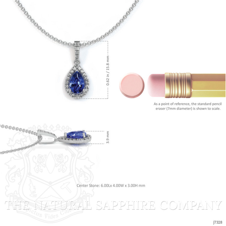 0.60 Ct. Blue Sapphire and Natural Diamond Pave Pendant, 18K White Gold