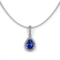 0.60 Ct. Sapphire Natural Diamond Pave Pendant, 18K White Gold Video