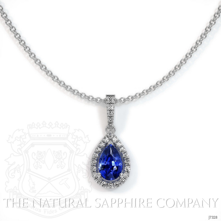 0.60 Ct. Blue Sapphire and Natural Diamond Pave Pendant, 18K White Gold