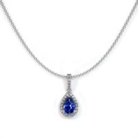 0.60 Ct. Sapphire Natural Diamond Pave Pendant, 18K White Gold Image