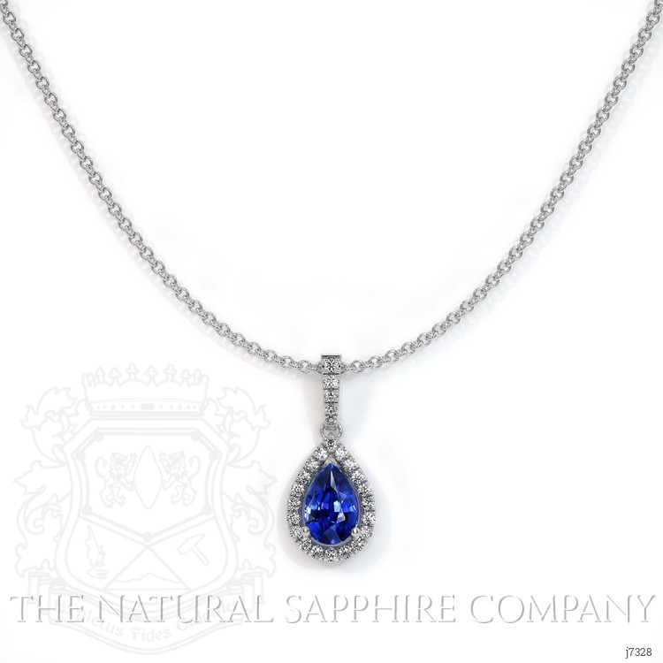 0.60 Ct. Blue Sapphire and Natural Diamond Pave Pendant, 18K White Gold