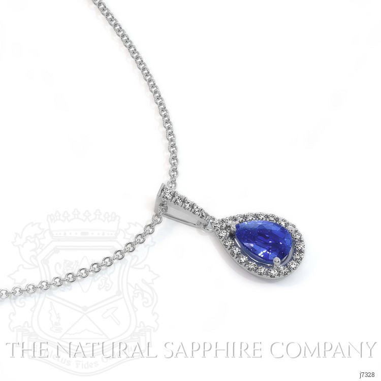 0.60 Ct. Blue Sapphire and Natural Diamond Pave Pendant, 18K White Gold
