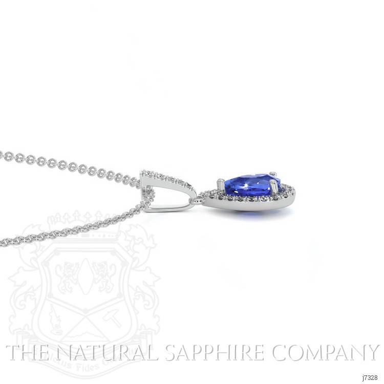 0.60 Ct. Blue Sapphire and Natural Diamond Pave Pendant, 18K White Gold