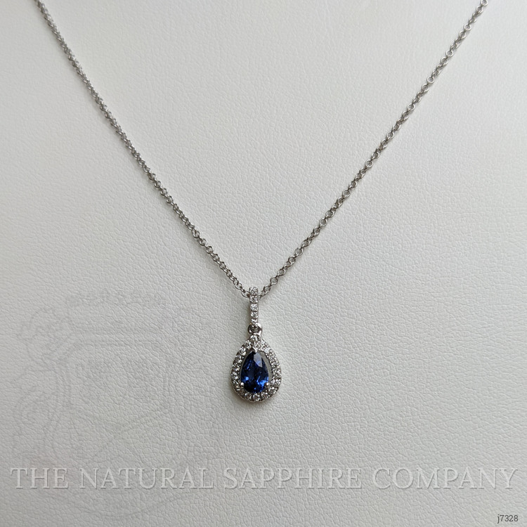 0.60 Ct. Blue Sapphire and Natural Diamond Pave Pendant, 18K White Gold