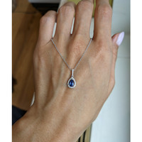 0.60 Ct. Blue Sapphire and Natural Diamond Pave Pendant, 18K White Gold Life Style