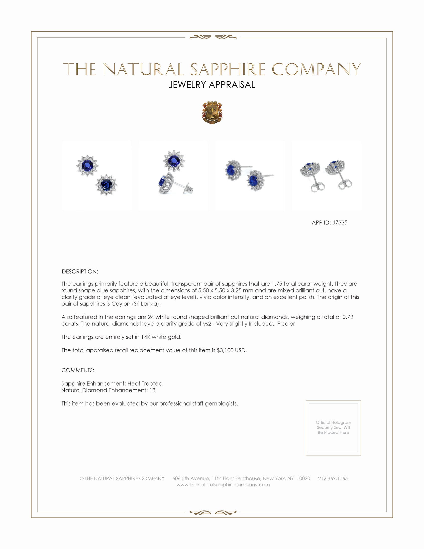 1.75 Ct.Tw. Blue Sapphire and Natural Diamond Halo Earrings, 14K White Gold