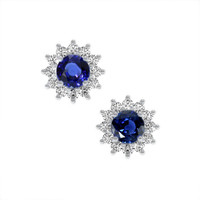 1.75 Ct.Tw.Total Carat Weight Sapphire Natural Diamond Halo Earrings, 14K White Gold Video
