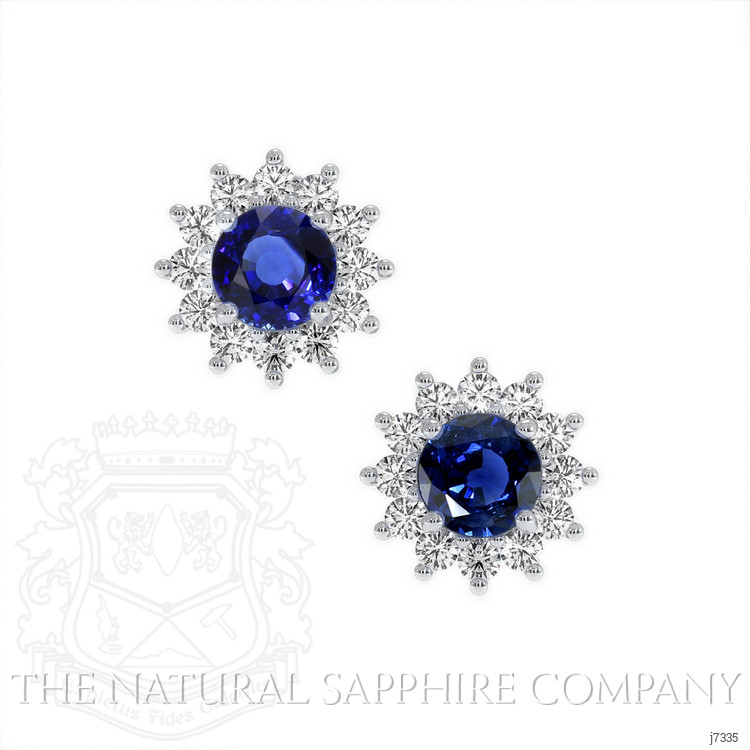 1.75 Ct.Tw. Blue Sapphire and Natural Diamond Halo Earrings, 14K White Gold