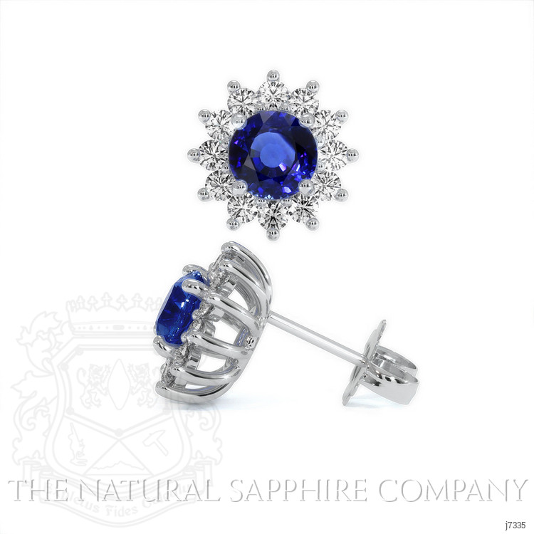 1.75 Ct.Tw. Blue Sapphire and Natural Diamond Halo Earrings, 14K White Gold