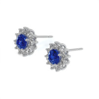 1.75 Ct.Tw.Total Carat Weight Blue Sapphire and Natural Diamond Halo Earrings, 14K White Gold Image