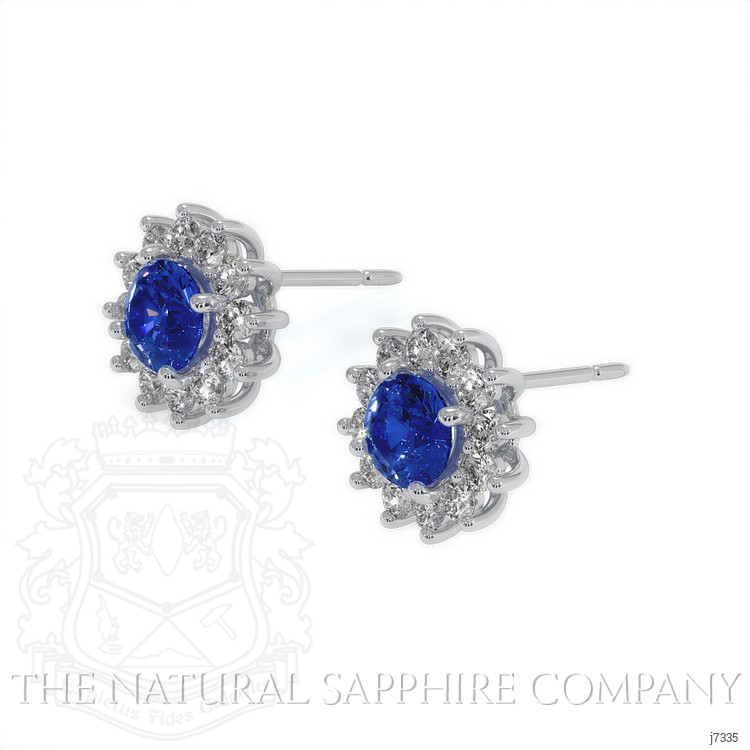 1.75 Ct.Tw. Blue Sapphire and Natural Diamond Halo Earrings, 14K White Gold