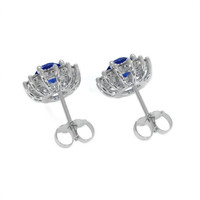 1.75 Ct.Tw.Total Carat Weight Blue Sapphire and Natural Diamond Halo Earrings, 14K White Gold Image
