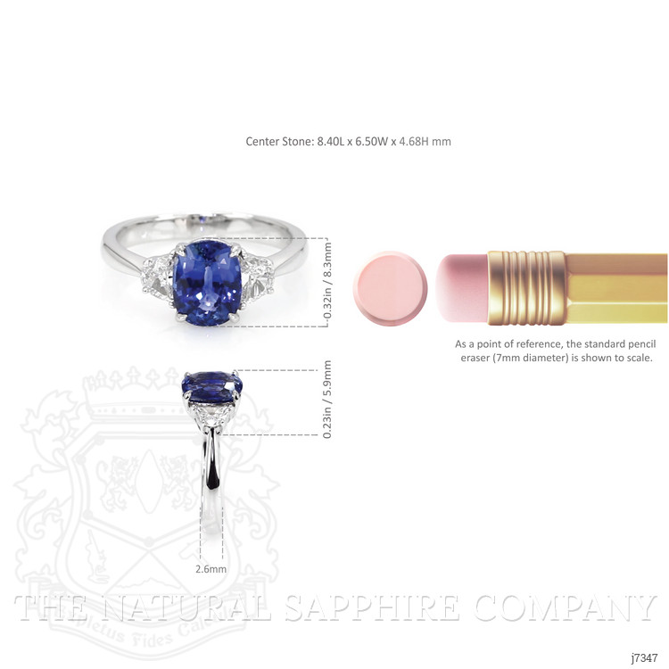 2.38 Ct. Blue Sapphire and Natural Diamond Three Stone Ring, 18K White Gold