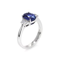 2.38 Ct. Blue Sapphire and Natural Diamond Three Stone Ring, 18K White Gold Image