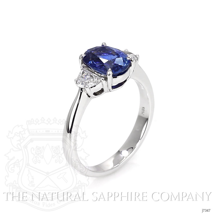 2.38 Ct. Blue Sapphire and Natural Diamond Three Stone Ring, 18K White Gold