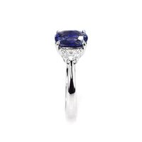 2.38 Ct. Blue Sapphire and Natural Diamond Three Stone Ring, 18K White Gold Image