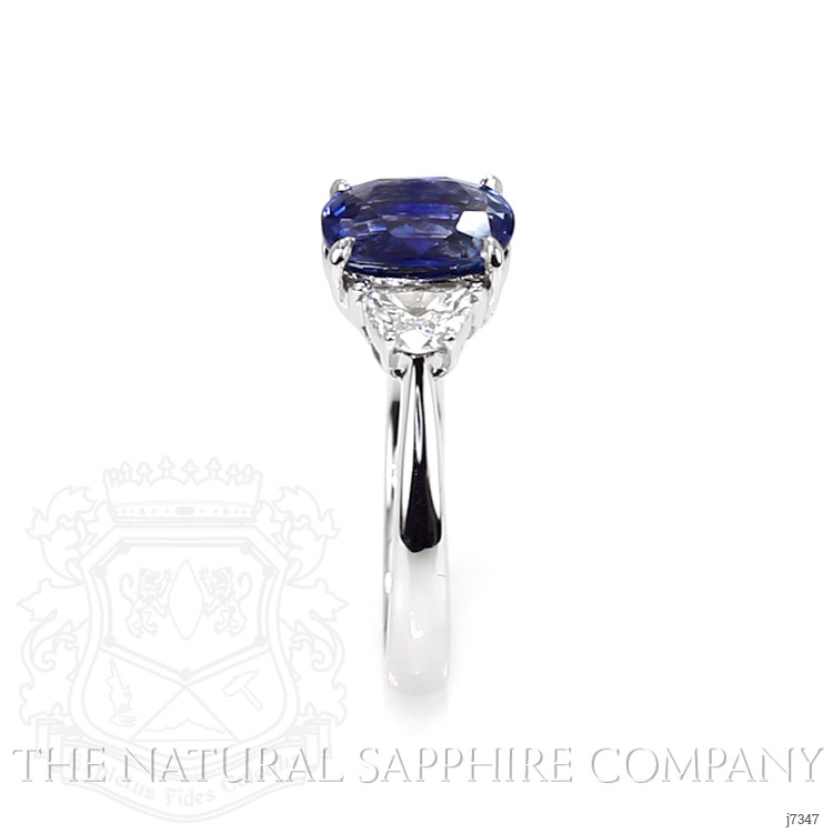 2.38 Ct. Blue Sapphire and Natural Diamond Three Stone Ring, 18K White Gold