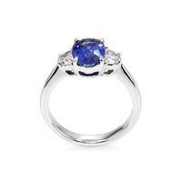 2.38 Ct. Blue Sapphire and Natural Diamond Three Stone Ring, 18K White Gold Image