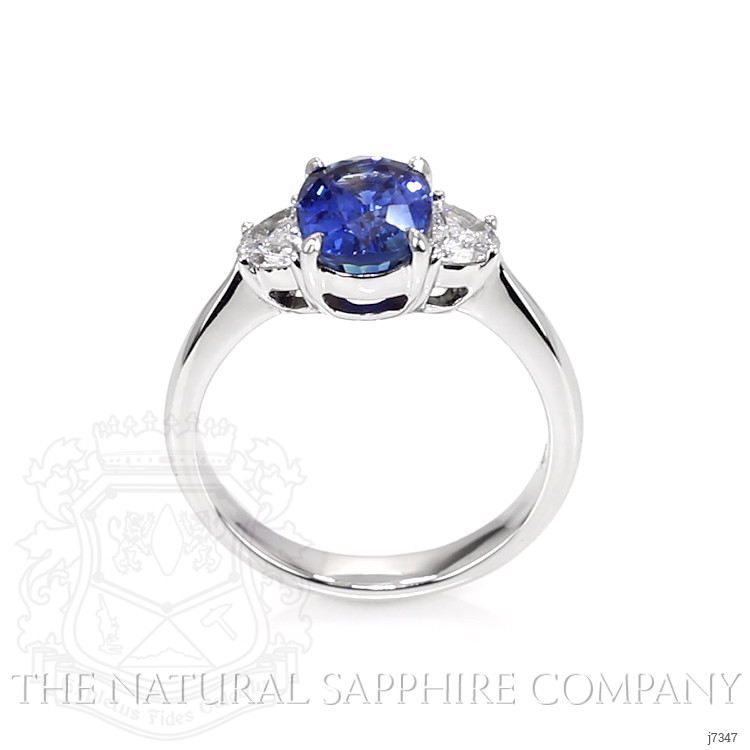 2.38 Ct. Blue Sapphire and Natural Diamond Three Stone Ring, 18K White Gold