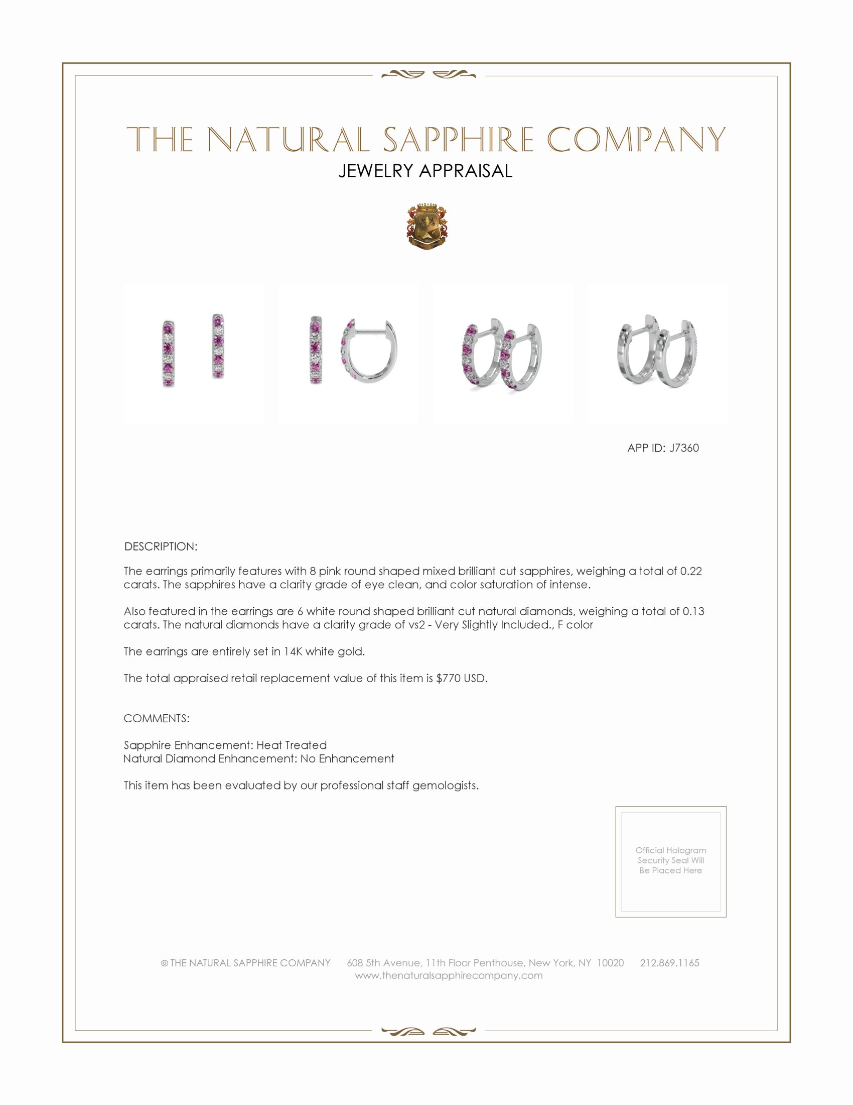 0.22 Ct.Tw. Pink Sapphire and Natural Diamond Pave Earrings, 14K White Gold