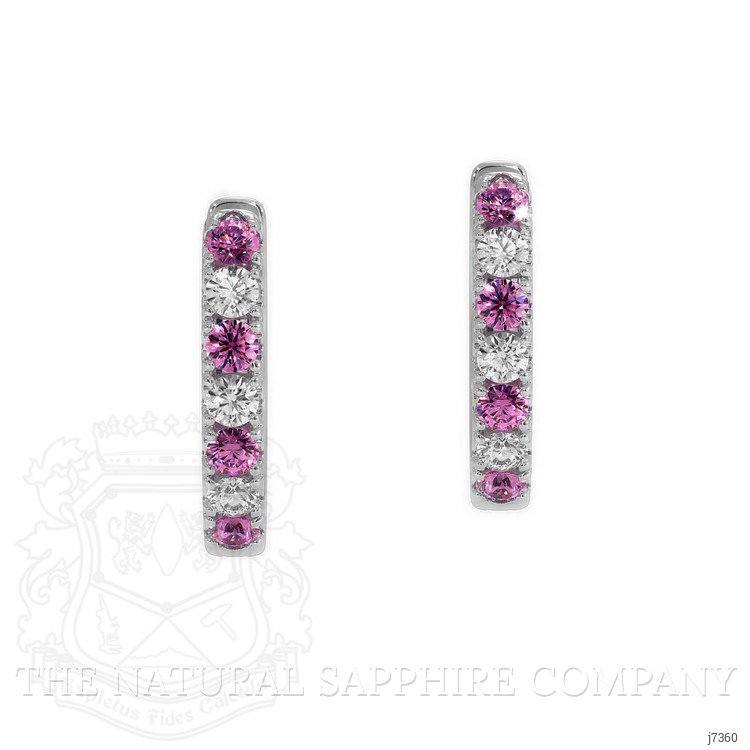 0.22 Ct.Tw. Pink Sapphire and Natural Diamond Pave Earrings, 14K White Gold