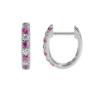 0.22 Ct.Tw. Pink Sapphire and Natural Diamond Pave Earrings, 14K White Gold Image
