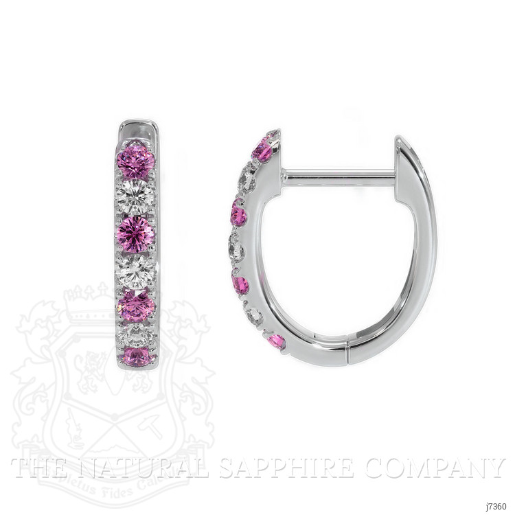 0.22 Ct.Tw. Pink Sapphire and Natural Diamond Pave Earrings, 14K White Gold