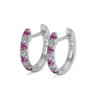 0.22 Ct.Tw. Pink Sapphire and Natural Diamond Pave Earrings, 14K White Gold Image