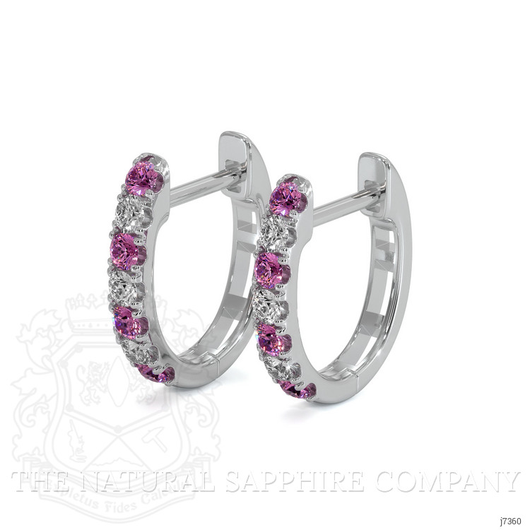 0.22 Ct.Tw. Pink Sapphire and Natural Diamond Pave Earrings, 14K White Gold